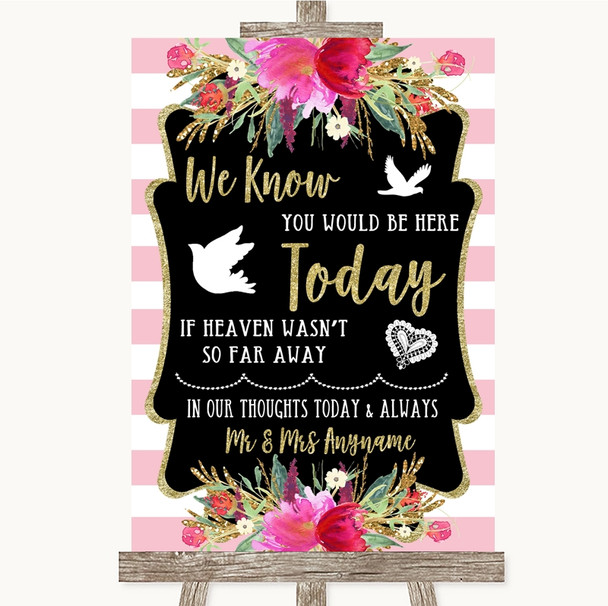 Gold & Pink Stripes Loved Ones In Heaven Customised Wedding Sign