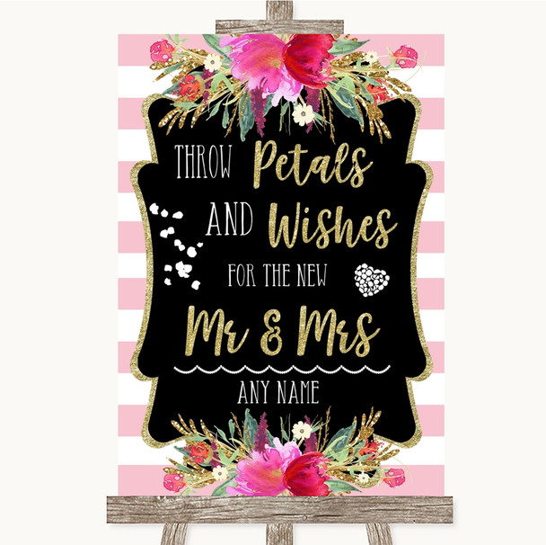 Gold & Pink Stripes Petals Wishes Confetti Customised Wedding Sign