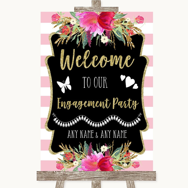 Gold & Pink Stripes Welcome To Our Engagement Party Customised Wedding Sign