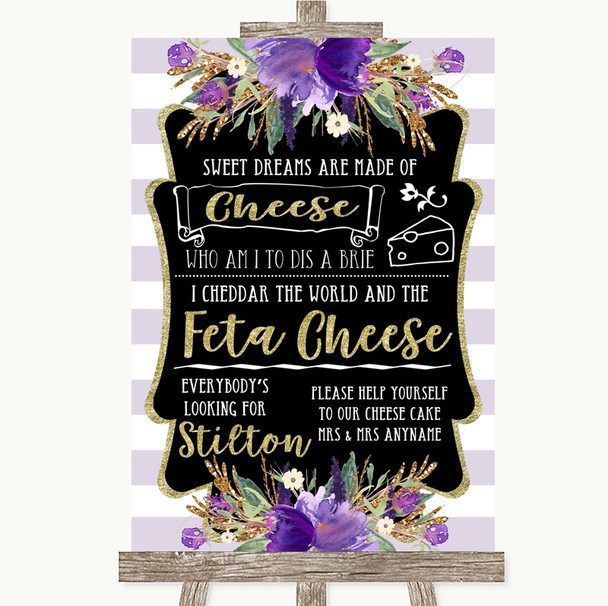 Gold & Purple Stripes Cheesecake Cheese Song Customised Wedding Sign