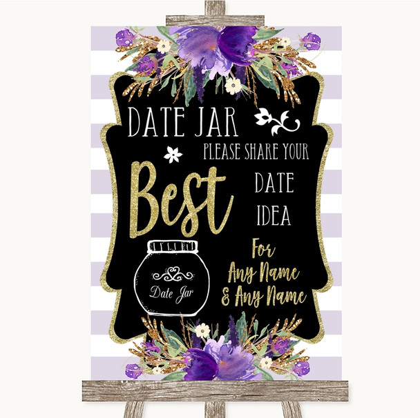 Gold & Purple Stripes Date Jar Guestbook Customised Wedding Sign