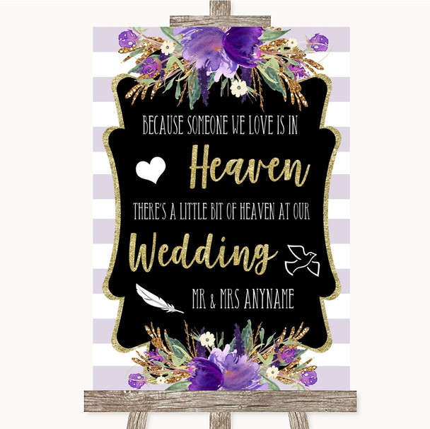 Gold & Purple Stripes Heaven Loved Ones Customised Wedding Sign