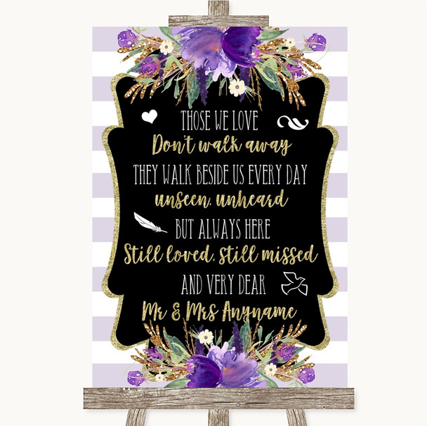 Gold & Purple Stripes In Loving Memory Customised Wedding Sign