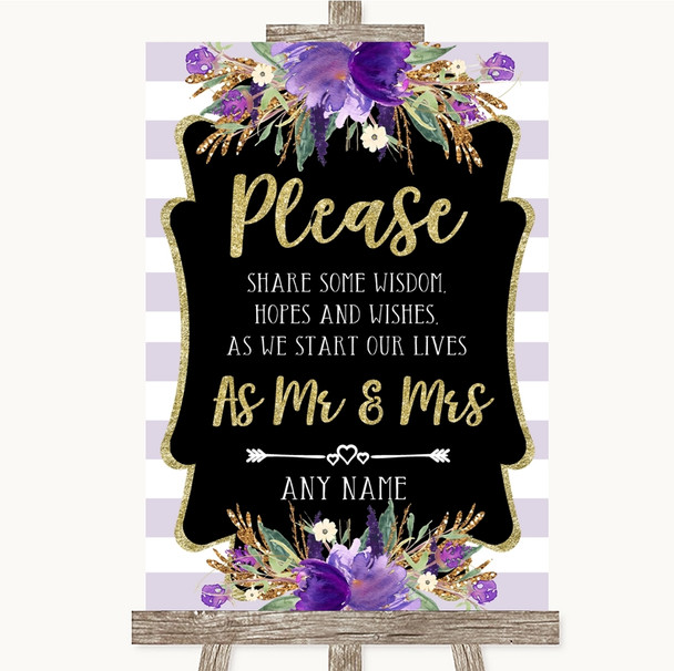 Gold & Purple Stripes Share Your Wishes Customised Wedding Sign