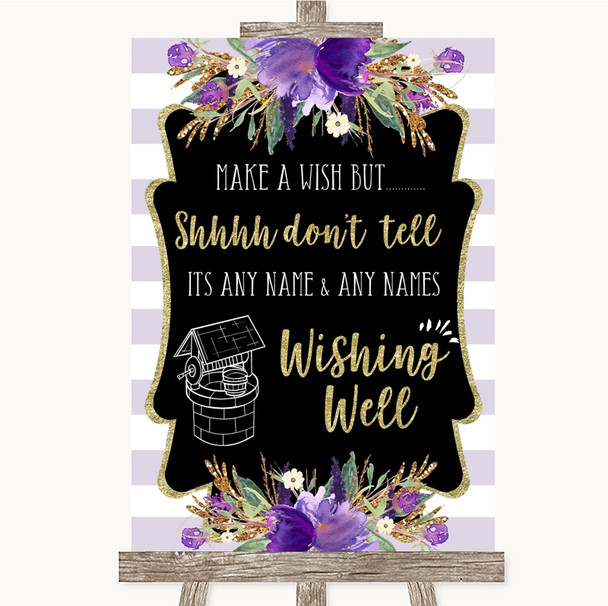 Gold & Purple Stripes Wishing Well Message Customised Wedding Sign