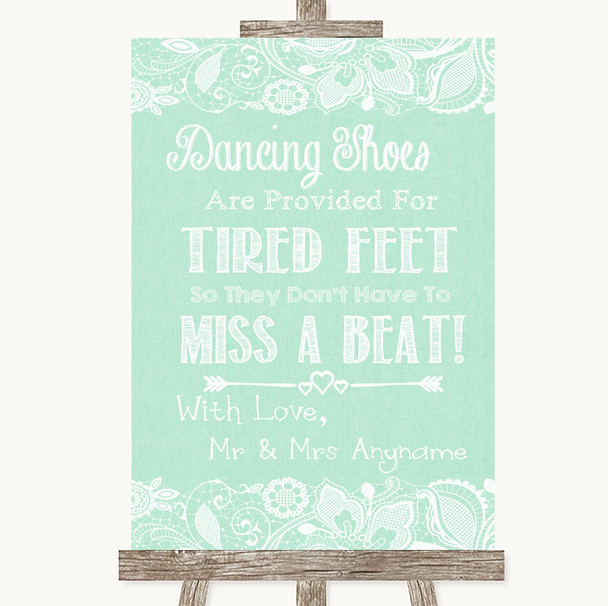 Green Burlap & Lace Dancing Shoes Flip-Flop Tired Feet Customised Wedding Sign