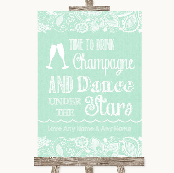 Green Burlap & Lace Drink Champagne Dance Stars Customised Wedding Sign