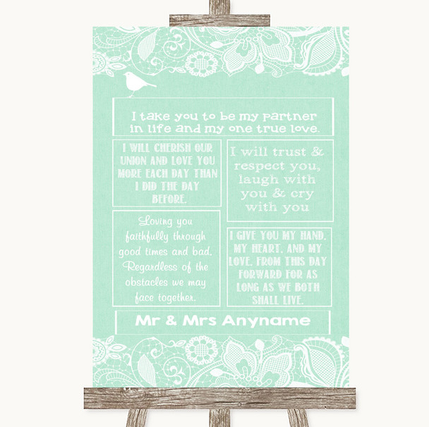 Green Burlap & Lace Romantic Vows Customised Wedding Sign