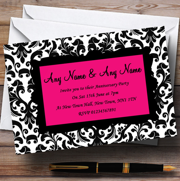 Pink Black & White Damask Wedding Anniversary Party Customised Invitations