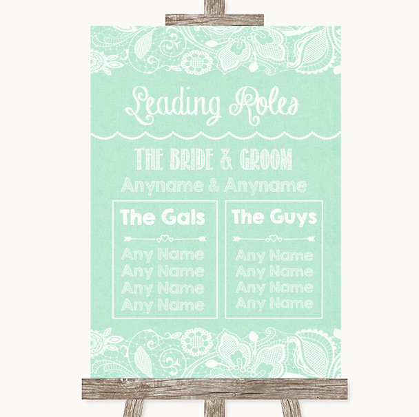 Green Burlap & Lace Who's Who Leading Roles Customised Wedding Sign