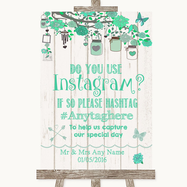 Green Rustic Wood Instagram Photo Sharing Customised Wedding Sign