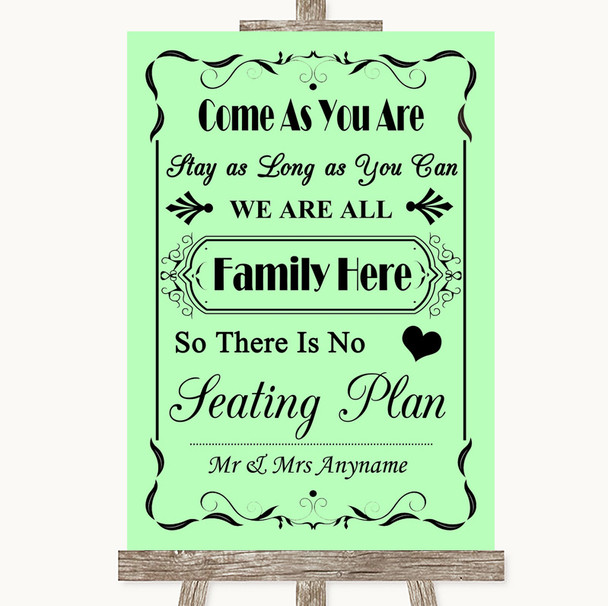 Green All Family No Seating Plan Customised Wedding Sign