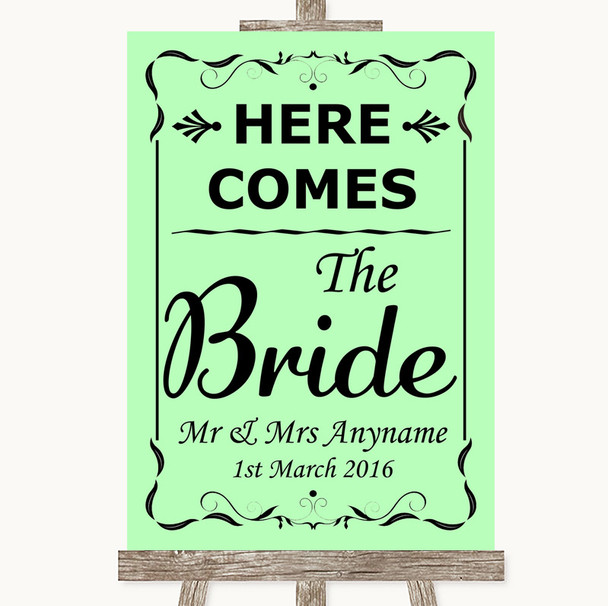 Green Here Comes Bride Aisle Sign Customised Wedding Sign