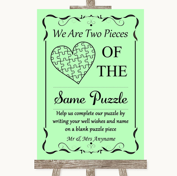 Green Puzzle Piece Guest Book Customised Wedding Sign