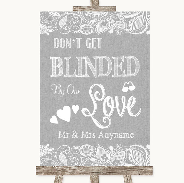 Grey Burlap & Lace Don't Be Blinded Sunglasses Customised Wedding Sign