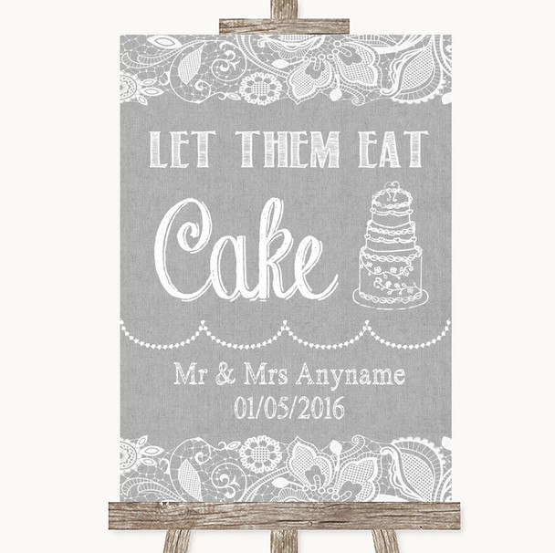 Grey Burlap & Lace Let Them Eat Cake Customised Wedding Sign