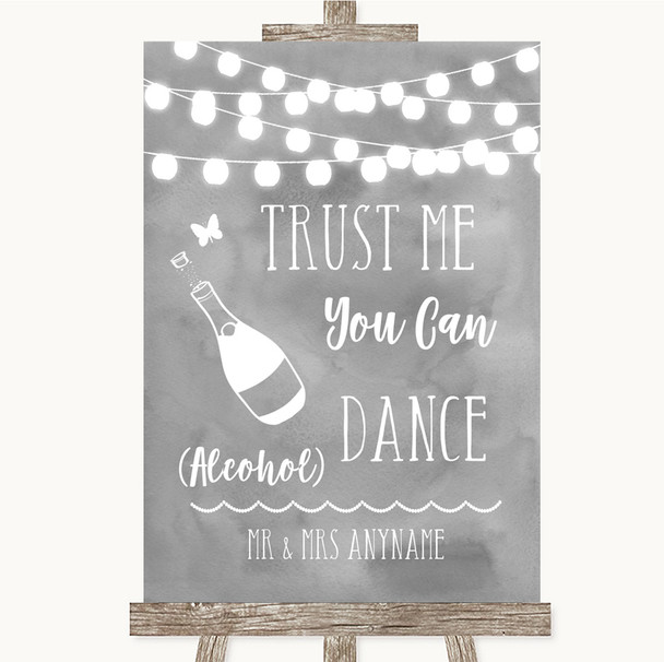 Grey Watercolour Lights Alcohol Says You Can Dance Customised Wedding Sign