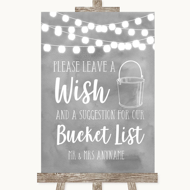 Grey Watercolour Lights Bucket List Customised Wedding Sign