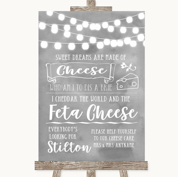 Grey Watercolour Lights Cheesecake Cheese Song Customised Wedding Sign