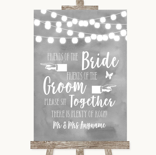 Grey Watercolour Lights Friends Of The Bride Groom Seating Wedding Sign