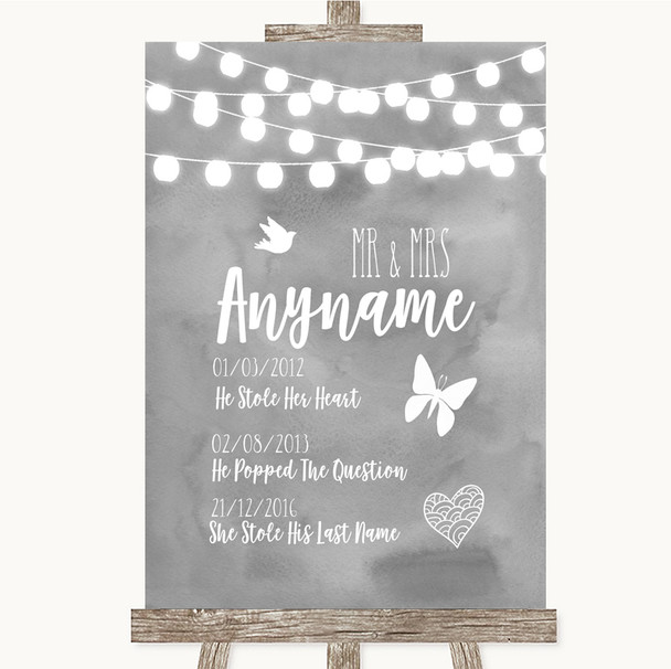 Grey Watercolour Lights Important Special Dates Customised Wedding Sign