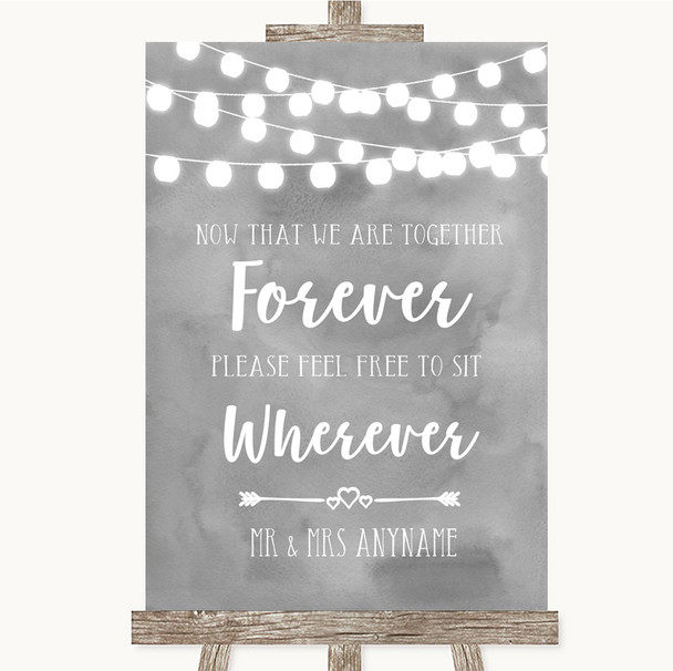 Grey Watercolour Lights Informal No Seating Plan Customised Wedding Sign