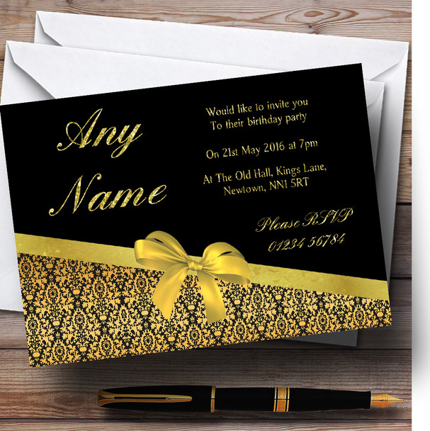 Classic Black And Gold Damask Birthday Party Customised Invitations