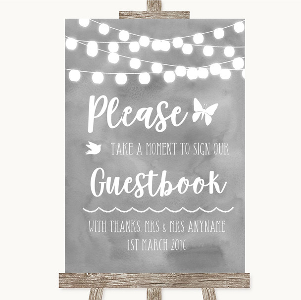 Grey Watercolour Lights Take A Moment To Sign Our Guest Book Wedding Sign