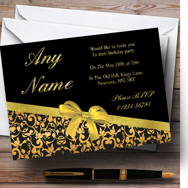 Classic Black And Gold Floral Birthday Party Customised Invitations