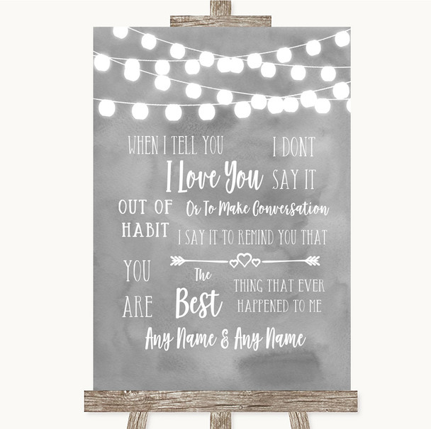 Grey Watercolour Lights When I Tell You I Love You Customised Wedding Sign