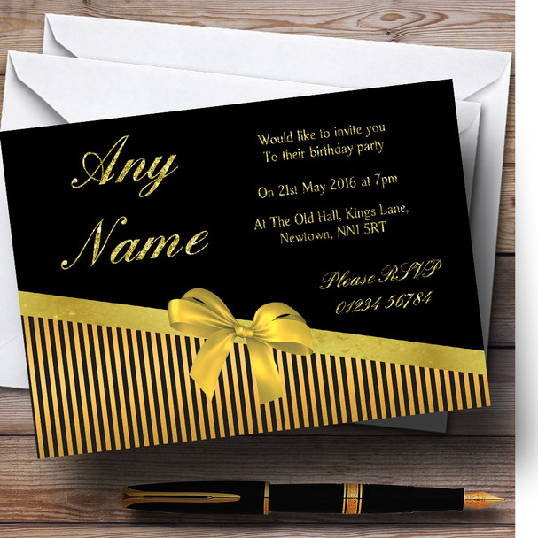 Classic Black And Gold Stripes Birthday Party Customised Invitations