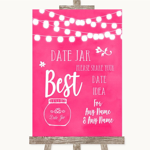 Hot Fuchsia Pink Watercolour Lights Date Jar Guestbook Customised Wedding Sign