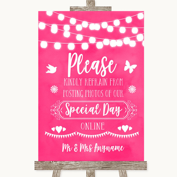 Hot Fuchsia Pink Lights Don't Post Photos Online Social Media Wedding Sign