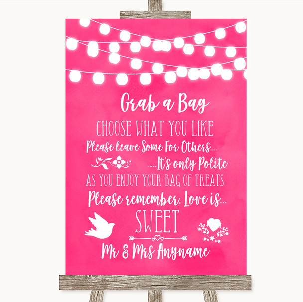 Hot Fuchsia Pink Lights Grab A Bag Candy Buffet Cart Sweets Wedding Sign