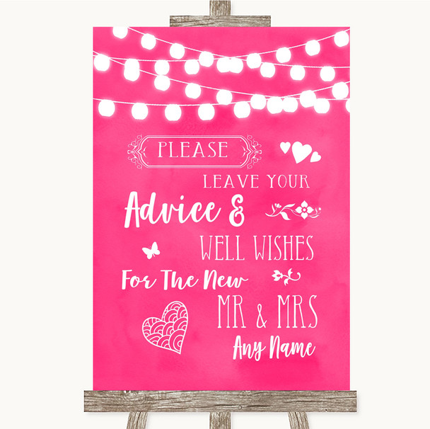 Hot Fuchsia Pink Lights Guestbook Advice & Wishes Mr & Mrs Wedding Sign