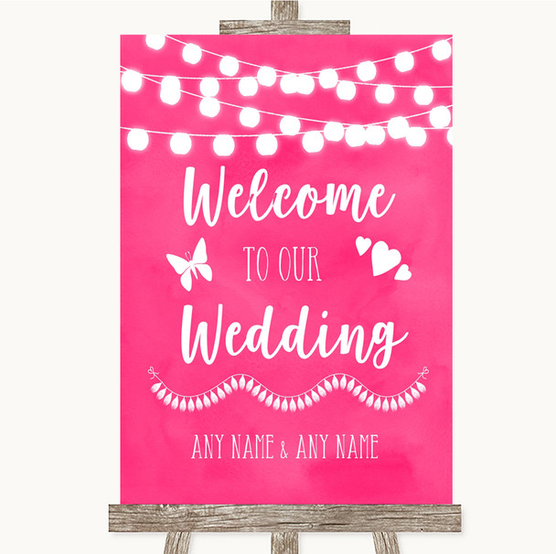 Hot Fuchsia Pink Watercolour Lights Welcome To Our Wedding Sign