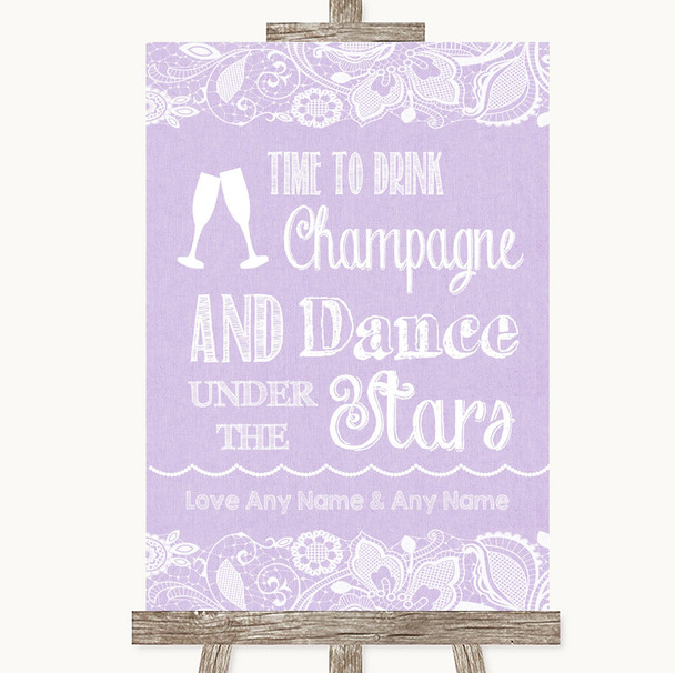 Lilac Burlap & Lace Drink Champagne Dance Stars Customised Wedding Sign