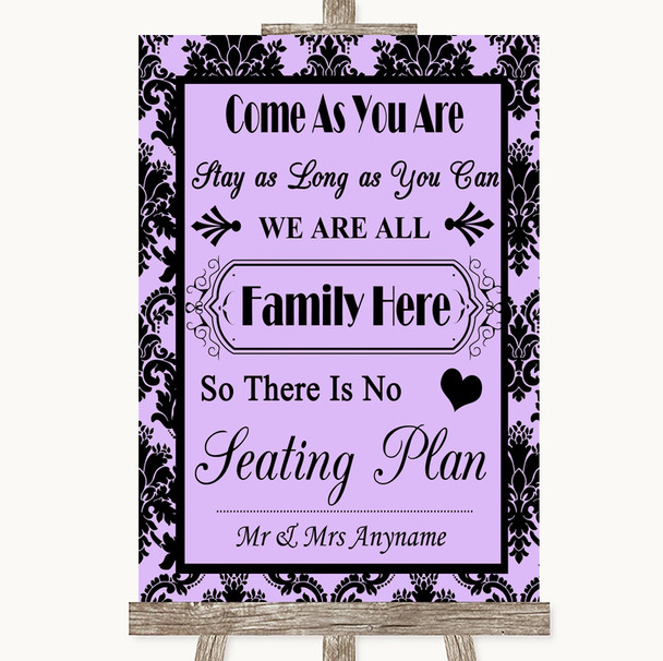 Lilac Damask All Family No Seating Plan Customised Wedding Sign