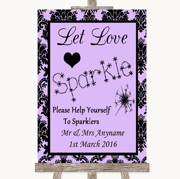 Lilac Damask Let Love Sparkle Sparkler Send Off Customised Wedding Sign