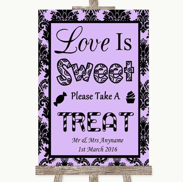 Lilac Damask Love Is Sweet Take A Treat Candy Buffet Customised Wedding Sign