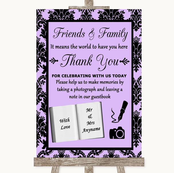 Lilac Damask Photo Guestbook Friends & Family Customised Wedding Sign