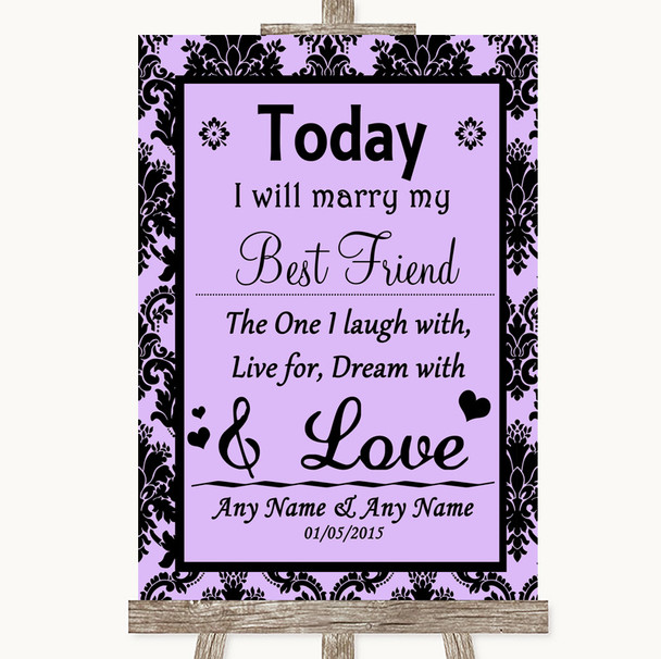 Lilac Damask Today I Marry My Best Friend Customised Wedding Sign