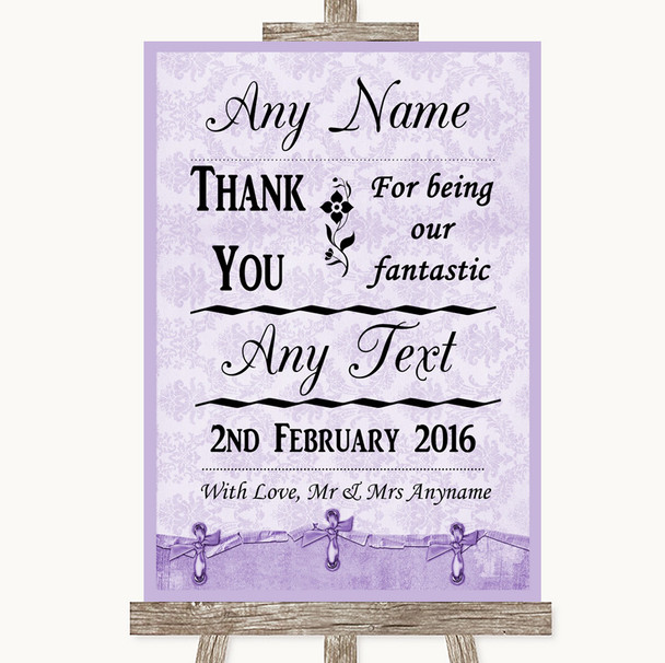 Lilac Shabby Chic Thank You Bridesmaid Page Boy Best Man Wedding Sign