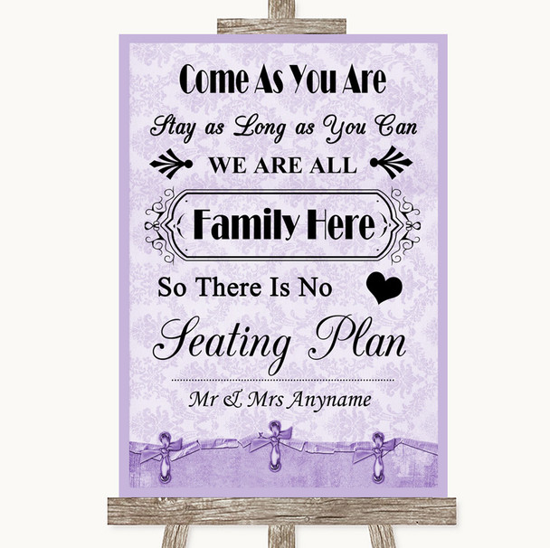 Lilac Shabby Chic All Family No Seating Plan Customised Wedding Sign