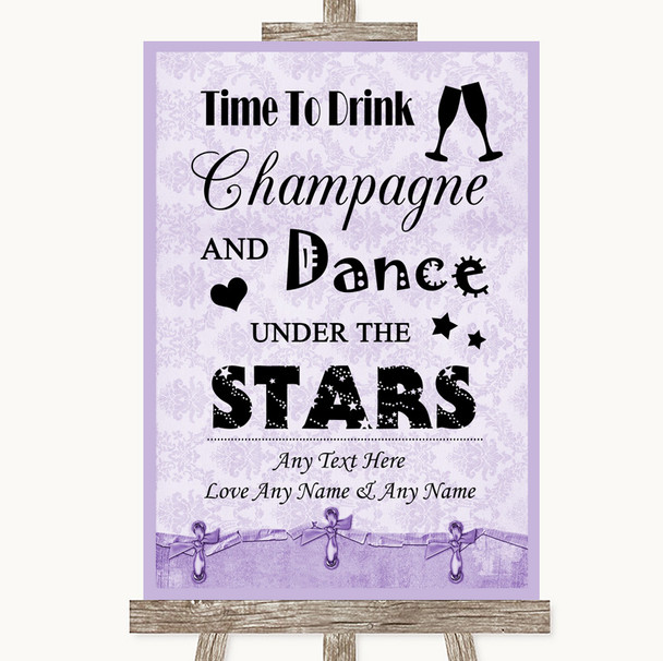 Lilac Shabby Chic Drink Champagne Dance Stars Customised Wedding Sign