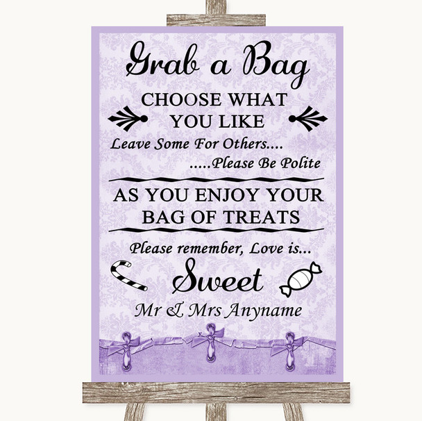 Lilac Shabby Chic Grab A Bag Candy Buffet Cart Sweets Customised Wedding Sign