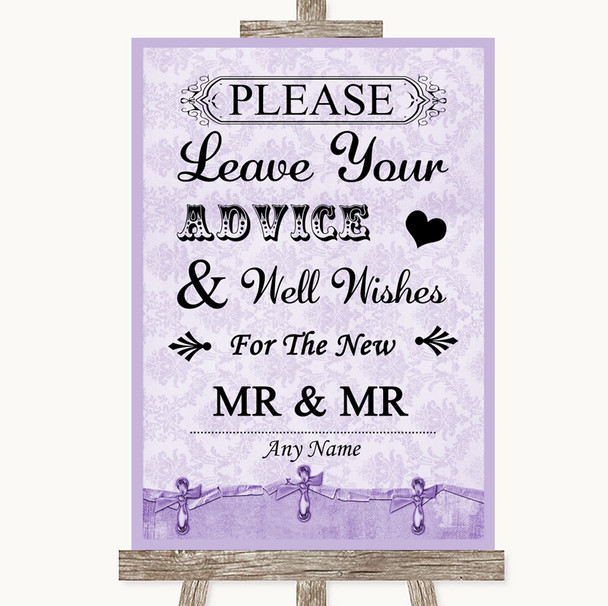 Lilac Shabby Chic Guestbook Advice & Wishes Gay Customised Wedding Sign