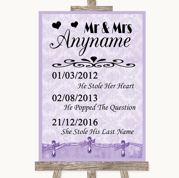 Lilac Shabby Chic Important Special Dates Customised Wedding Sign