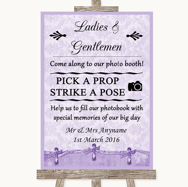 Lilac Shabby Chic Pick A Prop Photobooth Customised Wedding Sign