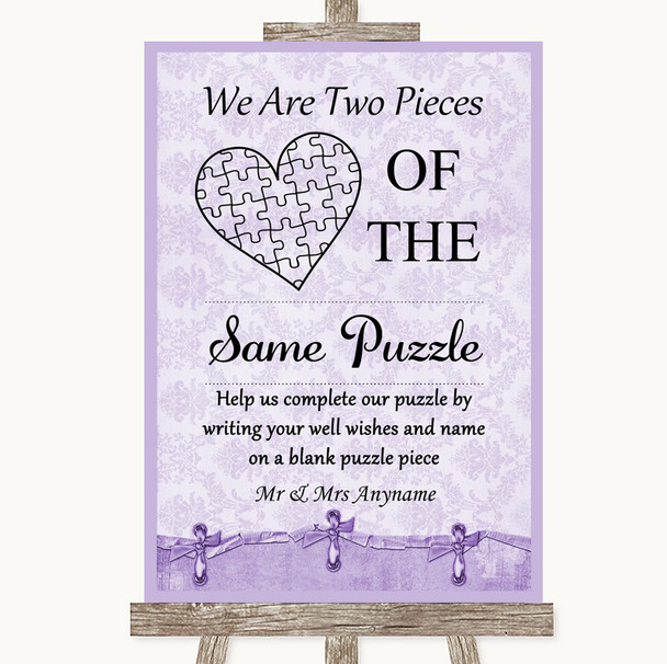 Lilac Shabby Chic Puzzle Piece Guest Book Customised Wedding Sign